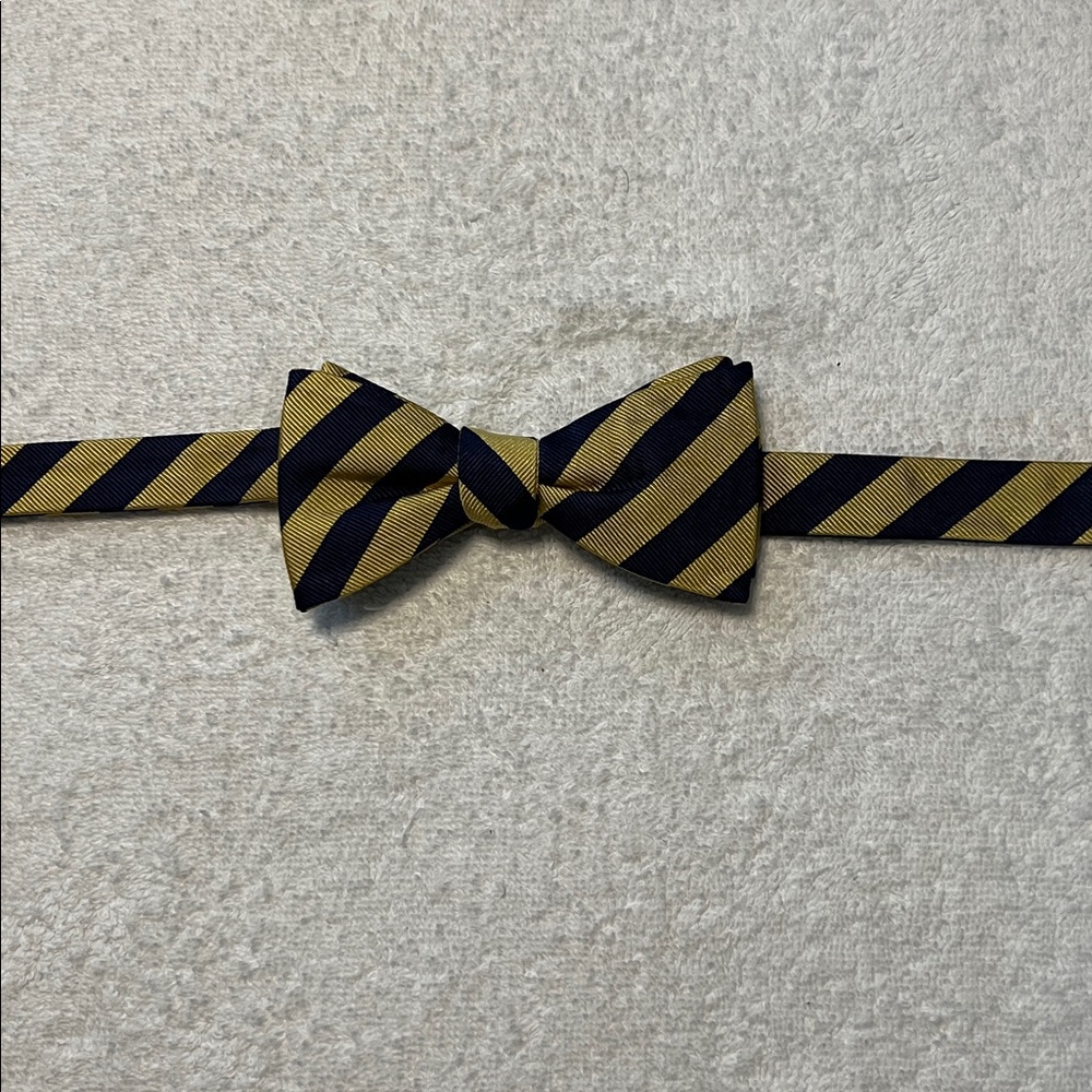 Stylish Boys Gold and Navy Striped Bow Tie, OS Adjustable Sizing (14 1/2 -20)